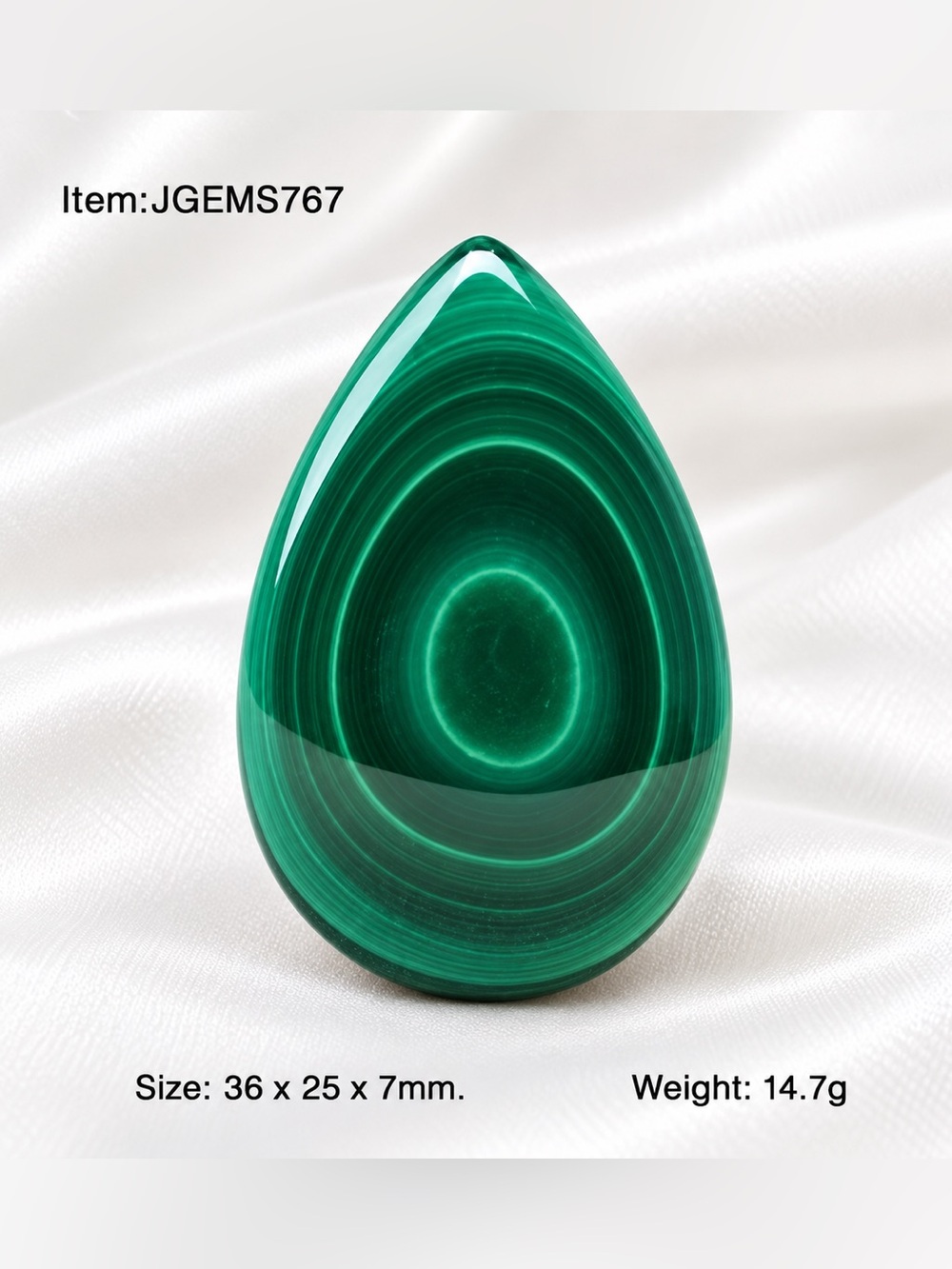 Natural High Concentric Bullseye Malachite Teardrop Cabochon 73.5ct Gemstone